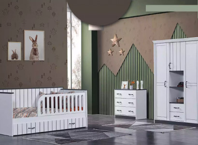 Toddler children's room bedroom bed dresser wardrobe 3-piece set.
